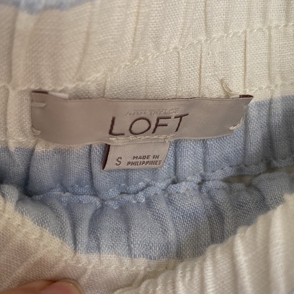 LOFT Light Blue Stripped Elastic Waist Linen Mini Skirt 2 Pockets Sz S - Picture 4 of 11